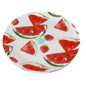 Set Of 6 - Melamine Dinner Plates Watermelon Strawberries 11” summer beach